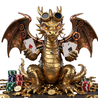 Dragonia Casino goldener Drachen-Maskottchen mit Steampunk-Elementen